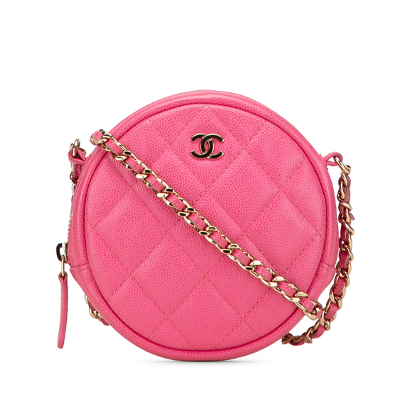 Chanel Handbags - Pre-Loved Chanel CC Quilted Caviar Round Clutch With Chain